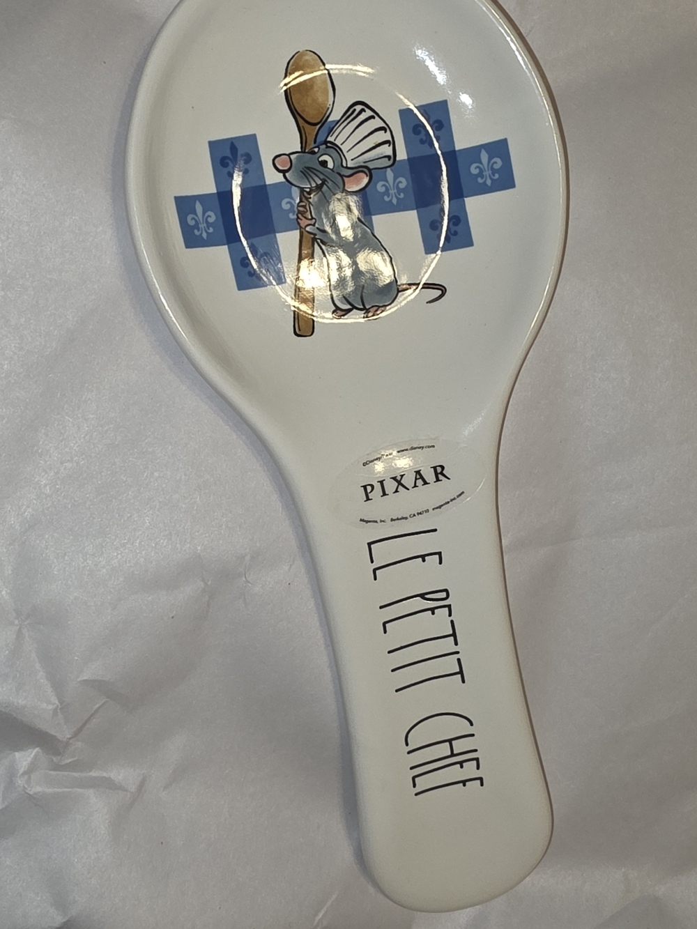 Rae Dunn White Spoon Rest with Blue Accents - Pixar Le Petit Chef Mouse